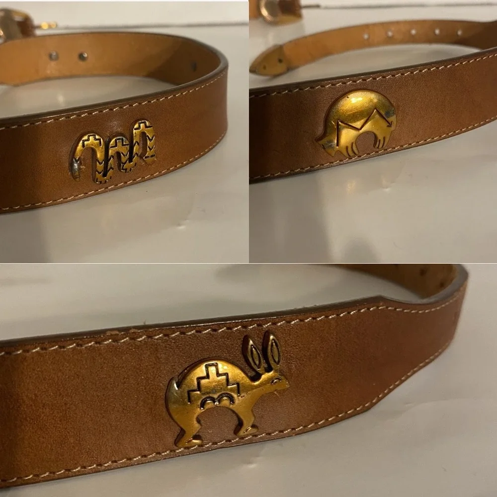 SILVER CREEK Vtg Leather Belt Size 36 Brown Western Southwestern Boho Animal USA
